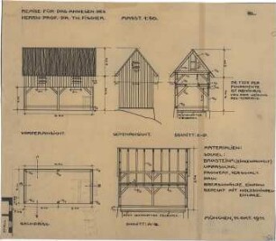 Fischer, Theodor; Icking - Schlederloh (Isartal); Landhaus Theodor Fischer - Remise (Grundriss, Ansichten, Schnitte)