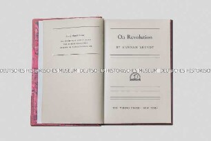 Ledergebundenes Autorenexemplar der englischen Originalausgabe von On Revolution von Hannah Arendt