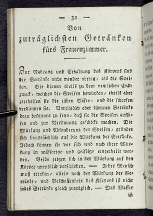 Von zuträglichsten Getränken fürs Frauenzimmer.