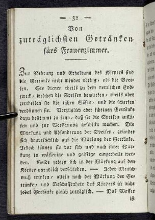 Von zuträglichsten Getränken fürs Frauenzimmer.