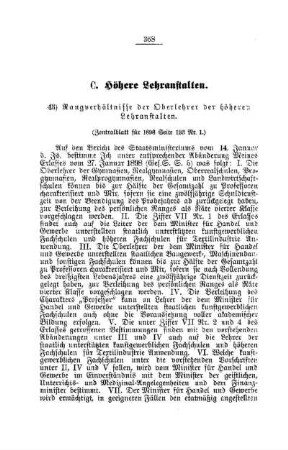 Rangverhältnisse der Oberlehrer der höheren Lehranstalten : [C. Höhere Lehranstalten]