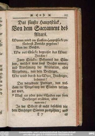 Das fünfte Hauptstück, Von dem Sacrament des Altars.
