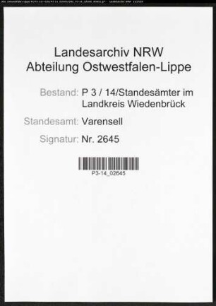 Sterberegister Standesamt Varensell