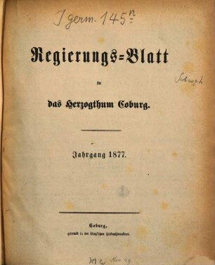 Regierungs-Blatt für das Herzogtum Coburg. 1877