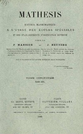 TOME CINQUIÉME MARS 1885.