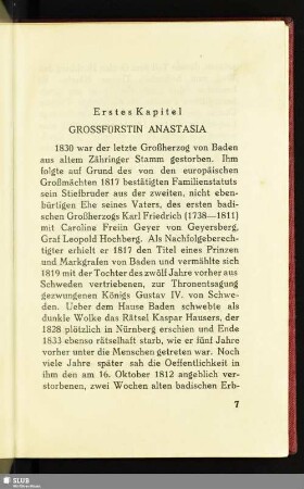 Erstes Kapitel: Grossfürstin Anastasia