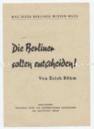 Propagandaschrift der Nationalen Front zur Rolle von Berlin (West) als Zentrum des Kalten Krieges