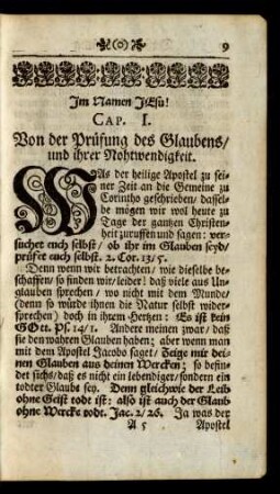 Cap. I. Von der Prüfung des Glaubens/ und ihrer Nohtwendigkeit.