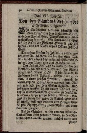 Das VII. Capitel. Von den Glaubens-Articuln der Moscowiter insgemein