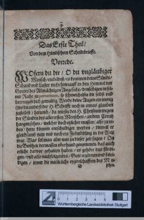 Das Erste Theil / Von dem Himmlischen Scheidebrieffe.