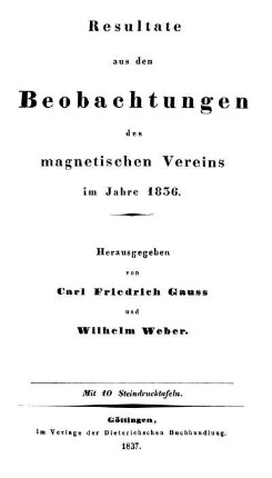 1836: Resultate aus den Beobachtungen des Magnetischen Vereins