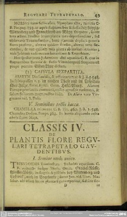 Classis IV. De Plantis Flore Regulari Tetrapetalo Gaudentibus