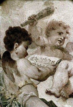 Musizierende Putti mit Notenpapier und Laute