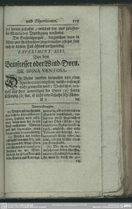 Experiment. XLVI. Von dem Beinfresser oder Wind-Dorn