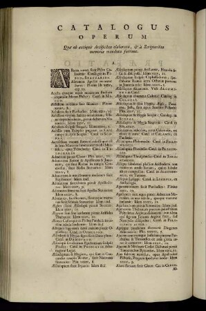 Catalogus Operum Quæ ab antiquis Artisicibus elaborata, & à Scriptoribus memoriæ mandata fuerunt.