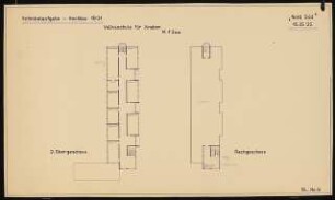 Siedlungsplan mit Schulhausgruppe Schinkelwettbewerb 1931: Schulkomplex: Volksschule für Knaben. Grundrisse 2. OG, DG 1:200
