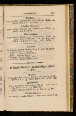 Gesandtschaften auswärtiger Höfe zu Cassel.