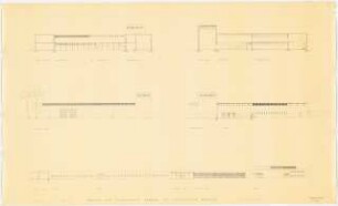 Antikenmuseum, Bagdad - Museum and Directorate General of Antiquities, Baghdad: Ansichten Gesamtanlage South Elevation A-Part (Museum), South Elevation, East Elevation 2 Schnitte A-Part (Museum) Section E-F, 1:200