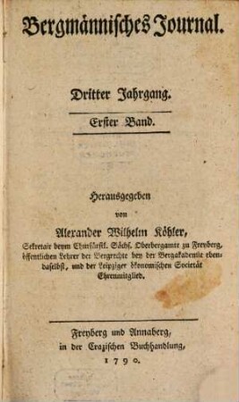 Bergmännisches Journal. 1790, 1 = Jg. 3