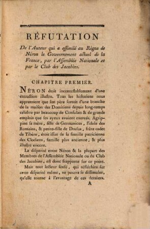 Refutation de l'auteur qui a assimilé au regne de Neron le gouv. act. de la France