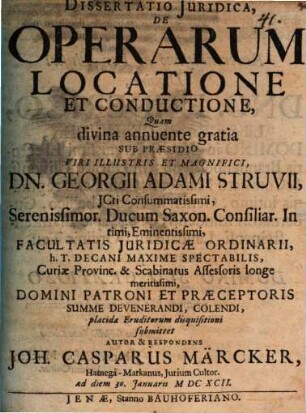 Dissertatio Iuridica, De Operarum Locatione Et Conductione