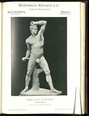 Meisenbach Riffarth & Co., Graphische Kunstanstalten. "Antonio Canova, Faustkämpfer. Vaticanisches Museum." Autotypie nach einer Photographie von Fr. Alinari, Florenz.
