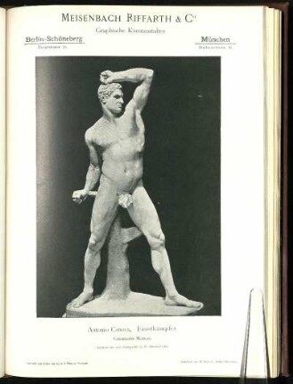Meisenbach Riffarth & Co., Graphische Kunstanstalten. "Antonio Canova, Faustkämpfer. Vaticanisches Museum." Autotypie nach einer Photographie von Fr. Alinari, Florenz.