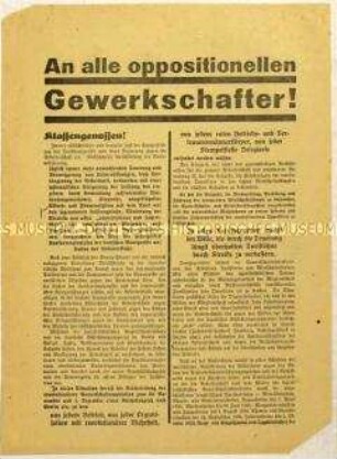 Aufruf der Revolutionären Gewerkschafts-Opposition zum Reichskongress 1929