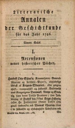 Litterarische Annalen der Geschichtkunde in und außer Teutschland : für das Jahr .... 4. 1786