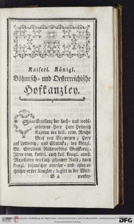 Kaiserl. Königl. Böhmisch- und Oesterreichische Hofkanzley