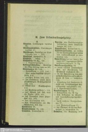 [Sachregister] II. Zum Urkundenstempelgesetze