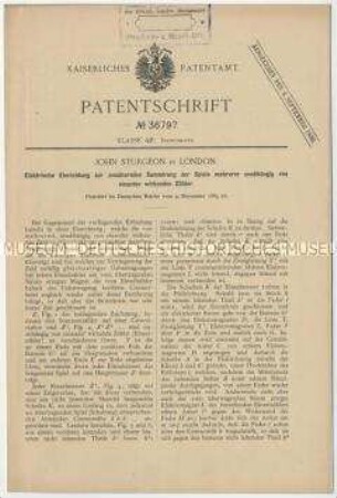 Patentschrift einer elektrischen Einrichtung zur annähernden Summierung der Spiele mehrerer unabhängig vo neinander wirkender Zähler, Patent-Nr. 36797