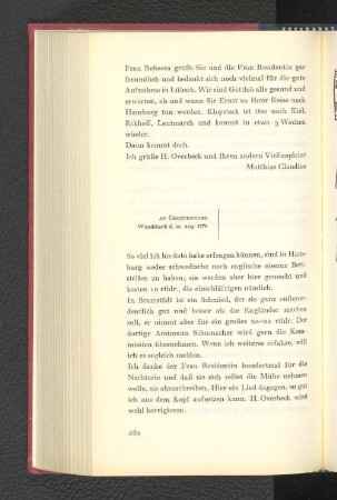 An Gerstenberg Wandsbeck, den 22. August 1778