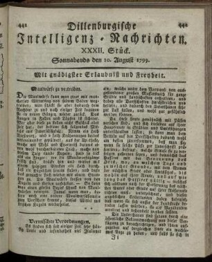 XXXII. Stück. Sonnabends den 10. August 1799.