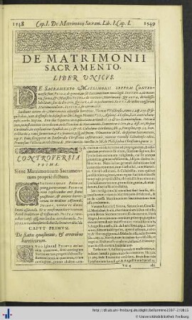 De Matrimonii Sacramento. Liber Unicus.