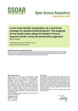 Local cross-border cooperation as a territorial strategy for peripheral borderlands? The analysis of two study cases along the Eastern French-Spanish border using the territorialist approach
