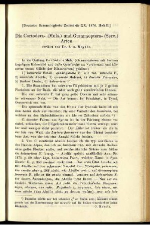 Die Cortodera- (Muls.) und Grammoptera- (Serv.) Arten