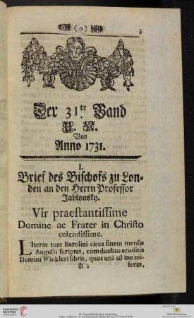 Der 31.te Band U. N. Von Anno 1731