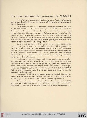 Sur une oeuvre de jeunesse de MANET