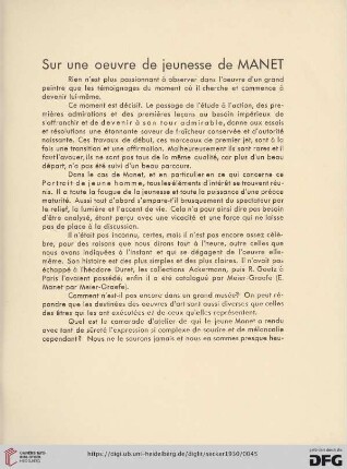 Sur une oeuvre de jeunesse de MANET