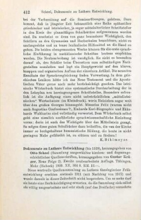 412-413 [Rezension] Dokumente zu Luthers Entwicklung