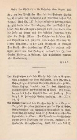 683-689 [Rezension] Vosen, Christian Hermann, Das Christenthum und die Einsprüche seiner Gegner