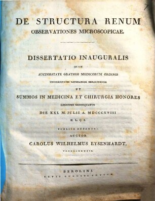 De structura renum observationes microscopicae : Diss. inaug. ; cum tab. aen.