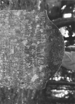 Grabstein 770 (Index: 99788578) Material: Sandstein Zustand: stärker verwittert Maße HxBxT: 67x35x8 cm Besonderheit: Kindergrab: Grabstein 770 (Detailaufnahme)