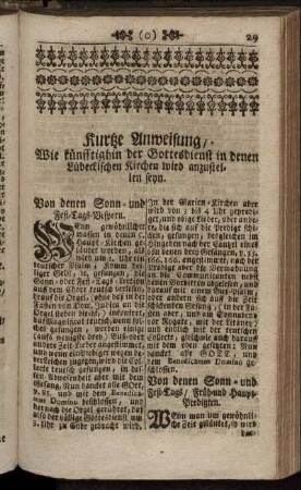 Kurtze Anweisung/ Wie künfftighin der Gottesdienst in denen Lübeckischen Kirchen wird anzustellen seyn.