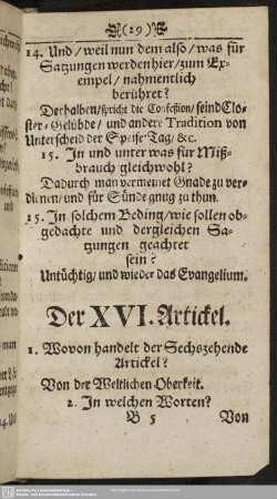 Der XVI. Artickel