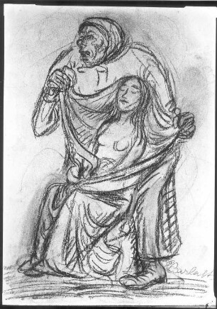 Die Kupplerin. Kohlezeichnung; 35 x 25,2 cm (1919; E. Barlach). Güstrow, Heidberg 15. Atelier des Bildhauers