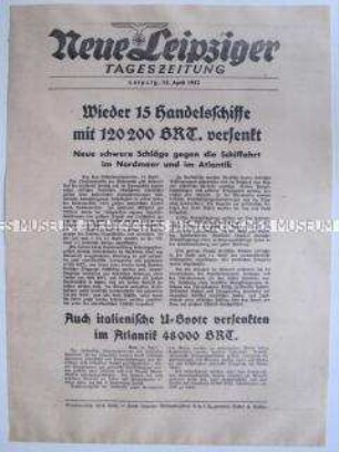 Extrablatt der "Neuen Leipziger Tageszeitung" zum U-Bootkrieg im Atlantik