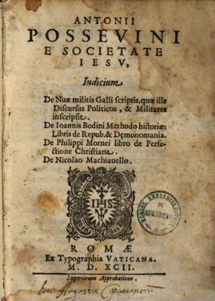 Iudicium de Nuae militis Galli scriptis, Quae ille discursus politicos, et militares inscripsit