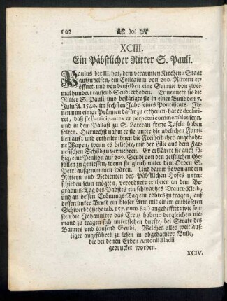 XCIII. Ein Päbstlicher Ritter S. Pauli.